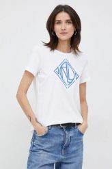 Lauren Ralph Lauren t-shirt damski kolor biały. Białe t-shirty Lauren Ralph Lauren, l, bez wzorów, z dzianiny, bez kołnierzyka, bez ramiączek. Za 419.99 zł.