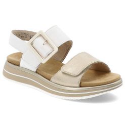 Białe Sandały Remonte Modne Obuwie Damskie Zapinane Na Rzep. Białe sandały Remonte, bez wzorów, z materiału, eleganckie, bez obcasa, bez zapięcia. Za 309.00 zł.