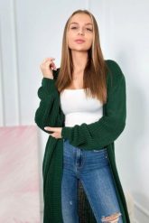 Sweter długi kardigan ciemno zielony. Zielone swetry KESI, l, bez wzorów, z dzianiny, eleganckie, plus size, bez ramiączek. Za 190.70 zł.