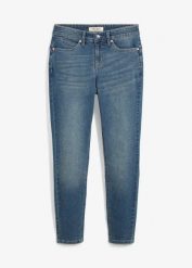 Jeansy skinny, mid waist, ze stretchem. Niebieskie jeansy bonprix, bez wzorów, z jeansu, z podwyższonym stanem. Za 117.99 zł.