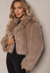 Beżowa Krótka Kurtka z Futerkiem Zdobiona Szerokim Kołnierzem Tormia. Brązowe kurtki Renee, m, z aplikacjami, z jeansu, klasyczne, bez kaptura. Za 209.99 zł.