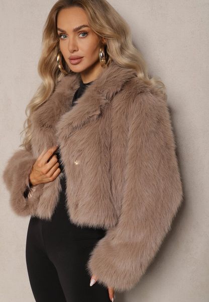 Beżowa Krótka Kurtka z Futerkiem Zdobiona Szerokim Kołnierzem Tormia. Brązowe kurtki Renee, m, z aplikacjami, z jeansu, klasyczne, bez kaptura. Za 199.99 zł.