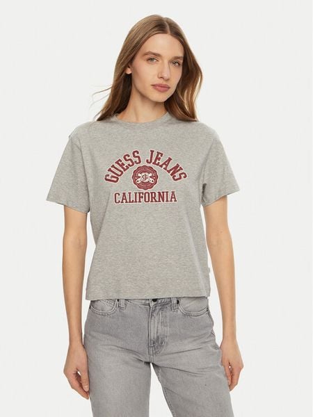 Guess Jeans T-Shirt W5RI43 K8HM0 Szary Regular Fit. Szare t-shirty Guess Jeans, xl, z aplikacjami, z bawełny, bez kołnierzyka, bez ramiączek. Za 79.99 zł.