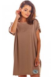 Luźna bawełniana mini sukienka oversize na lato beżowa. Brązowe sukienki Infinite You, na co dzień, m, bez wzorów, z bawełny, sportowe, bez kołnierzyka, bez ramiączek, mini, oversize. Za 199.00 zł.