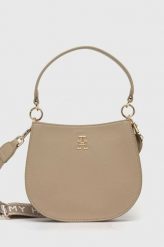Tommy Hilfiger torebka kolor beżowy. Brązowe listonoszki Tommy Hilfiger, bez wzorów, z materiału, bez dodatków. Za 649.99 zł.