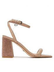 Guess Sandały FLJGEL LEA03 Beżowy. Brązowe sandały Guess, z aplikacjami, ze skóry, bez obcasa, na słupku, bez zapięcia. Za 1,039.00 zł.