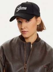 Guess Czapka z daszkiem AW5182 WOL01 Czarny. Czarne czapki z daszkiem Guess, z aplikacjami, z materiału. Za 99.99 zł.