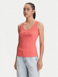 Guess Top W5YP00 KCXJ2 Różowy Regular Fit. Czerwone topy Guess, m, z aplikacjami, z syntetyku, bez kołnierzyka, bez ramiączek. Za 179.99 zł.