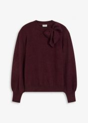 Sweter z aplikacją w kształcie kokardy. Czerwone swetry bonprix, z aplikacjami, bez ramiączek. Za 109.99 zł.