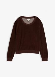 Bluza z miękkiej froty. Czarne bluzy bonprix, bez wzorów, bez ramiączek, bez kaptura. Za 99.99 zł.