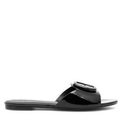 Klapki Eva Minge. Czarne klapki Eva Minge, bez wzorów, bez obcasa, bez zapięcia. Za 349.99 zł.