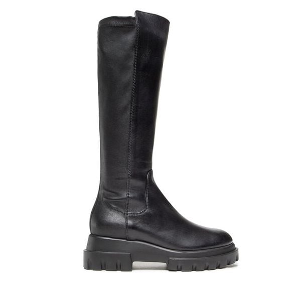 Kozaki AGL. Czarne kozaki AGL, bez wzorów, bez obcasa, na płaskiej podeszwie, bez zapięcia. Za 1,709.00 zł.