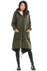 Ciepła długa bluza damska jak parka bawełna premium khaki. Brązowe bluzy Infinite You, m, bez wzorów, z bawełny, z kapturem. Za 319.00 zł.