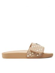 Guess Klapki FLGCAN FAB19 Beżowy. Brązowe klapki Guess, z aplikacjami, ze skóry, bez obcasa, bez zapięcia. Za 449.99 zł.