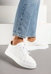 Białe Sneakersy Typu Tenisówki ze Skóry Naturalnej z Ozdobną Perforacją Koromitta. Białe trampki Born2be, bez wzorów, z jeansu, eleganckie, bez zapięcia. W wyprzedaży za 127.49 zł.
