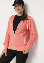 Różowa Rozpinana Bluza z Dodatkiem Bawełny Ozdobiona Troczkami Arsolina. Czerwone bluzy Born2be, l, bez wzorów, z bawełny, bez ramiączek, bez kaptura. W wyprzedaży za 84.99 zł.