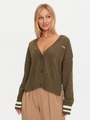 Guess Jeans Kardigan W4BR81 Z3HM1 Khaki Regular Fit. Brązowe swetry Guess Jeans, xs, z aplikacjami, z bawełny, bez ramiączek. Za 229.99 zł.