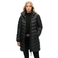 Damska kurtka z kapturem Superdry Fuji. Czarne kurtki Superdry, l, bez wzorów, z materiału, eleganckie, z kapturem. Za 566.60 zł.