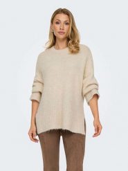 ONLY Sweter w kolorze beżowym rozmiar: L. Brązowe swetry ONLY, l, bez wzorów, z wełny, bez ramiączek. Za 109.95 zł.