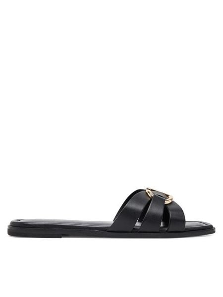 TWINSET Klapki 251TGT090 Czarny. Czarne klapki Twinset, bez wzorów, ze skóry, bez obcasa, bez zapięcia. Za 949.99 zł.