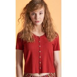 Bluzka w prążki z guzikami - Czerwony. Bluzki marki Cropp. Za 49.99 zł.