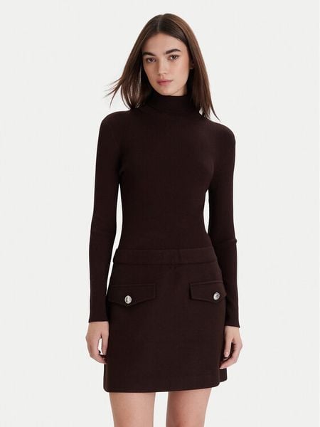 Morgan Sukienka dzianinowa 242-REGOYA Brązowy Slim Fit. Brązowe sukienki Morgan, bez wzorów, z dzianiny, bez kołnierzyka, bez ramiączek. Za 439.99 zł.