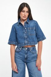 Koszula damska jeansowa LIU JO. Koszule Liu Jo, bez wzorów, z jeansu, bez kołnierzyka, bez ramiączek. Za 649.00 zł.