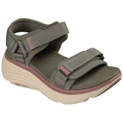 Sandały damskie Skechers Max Cushioning Endeavor Sanda. Szare sandały Skechers, bez wzorów, z materiału, bez obcasa, bez zapięcia. Za 490.00 zł.