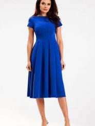 Sukienka Model A569 Blue - awama. Niebieskie sukienki Awama, l, bez wzorów, z elastanu, bez kołnierzyka, plus size, bez ramiączek, midi, rozkloszowane. Za 278.53 zł.