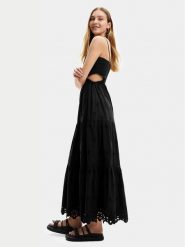 Desigual Sukienka letnia Malver 24SWVW12 Czarny Regular Fit. Czarne sukienki Desigual, l, bez wzorów, z bawełny, bez kołnierzyka, bez ramiączek. Za 399.99 zł.