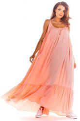 Pudrowa Luźna Maxi Sukienka na Lato. Białe sukienki Awama, uniwersalny, bez wzorów, z materiału, bez kołnierzyka, bez ramiączek, maxi, rozkloszowane. Za 269.90 zł.