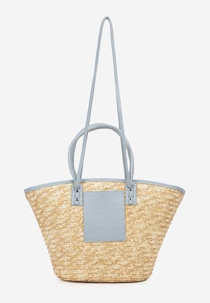 Niebiesko-Beżowa Shopperka Torebka z Plecionki z Wstawkami z Ekoskóry na Suwak Eftubia. Niebieskie torebki klasyczne Born2be, bez wzorów, biznesowe, bez dodatków. Za 149.99 zł.