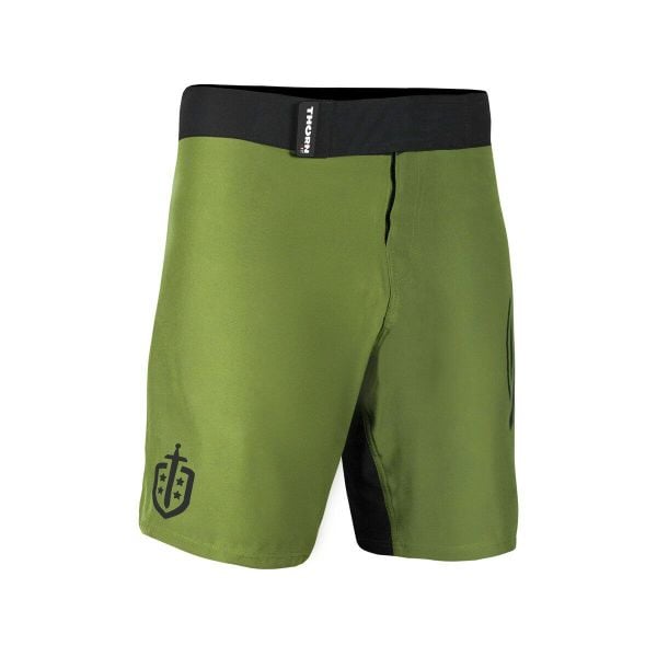Spodenki treningowe Combat 2.0 wings. Zielone szorty sportowe THORN FIT, bez wzorów, z gumy, do biegania. Za 101.99 zł.