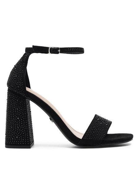 DeeZee Sandały KL-F3496-1 Czarny. Czarne sandały DeeZee, bez wzorów, z materiału, bez obcasa, na słupku, bez zapięcia. Za 139.99 zł.