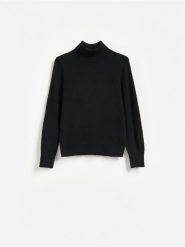 Sweter z wełny merino z dodatkiem kaszmiru - czarny. Czarne swetry Reserved, l, bez wzorów, z kaszmiru, bez ramiączek. Za 299.99 zł.