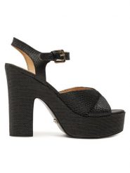 Guess Sandały Starla FLTSTA ELE03 Czarny. Czarne sandały Guess, z aplikacjami, z tworzywa sztucznego, bez obcasa, na słupku, bez zapięcia. Za 377.00 zł.