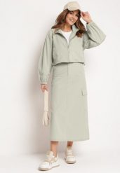 Miętowy Komplet Casualowy Bluza z Suwakiem i Stójką oraz Spódnica z Kieszeniami Hettora. Zielone bluzy Born2be, l, bez wzorów, bez kaptura. W wyprzedaży za 135.99 zł.