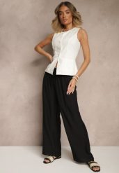 Czarne Spodnie z Wiskozy High Waist o Szerokim Kroju Divlise. Czarne jeansy Renee, bez wzorów, z jeansu, eleganckie, z podwyższonym stanem. W wyprzedaży za 29.99 zł.