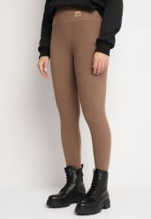 Brązowe Legginsy z Wysokim Stanem i Aplikacją Sevilena. Brązowe legginsy Born2be, z aplikacjami, z jeansu, eleganckie. W wyprzedaży za 25.49 zł.