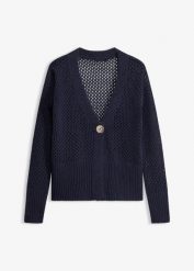 Kardigan ażurowy. Niebieskie swetry bonprix, w ażurowe wzory, bez ramiączek. Za 139.99 zł.