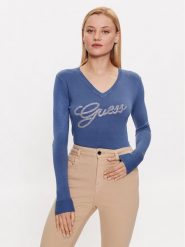 Guess Sweter W3YR21 Z2NQ2 Niebieski Slim Fit. Niebieskie swetry Guess, s, z aplikacjami, z wiskozy, bez ramiączek. Za 549.99 zł.
