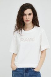G-Star Raw t-shirt bawełniany kolor biały. Białe t-shirty G-Star Raw, s, z aplikacjami, z bawełny, retro, bez kołnierzyka, bez ramiączek. W wyprzedaży za 114.99 zł.