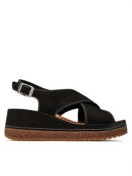 Clarks Sandały Kassanda Step 26177299 Czarny. Czarne sandały Clarks, bez wzorów, z nubiku, bez obcasa, na koturnie, bez zapięcia. Za 539.99 zł.
