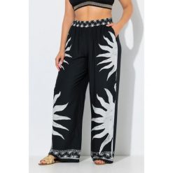 Damskie Spodnie palazzo słońca szeroka nogawka elastyczny pas. Czarne spodnie dresowe Ulla Popken, bez wzorów, z materiału, długie. Za 239.99 zł.