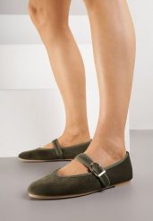 Zielone Balerinki w Stylu Mary Jane Urifiel. Zielone baleriny Born2be, bez wzorów, z jeansu, eleganckie, bez obcasa, bez zapięcia. Za 59.99 zł.