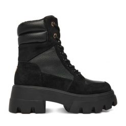 Trapery MEXX. Czarne traperki Mexx, bez wzorów, bez obcasa, bez zapięcia. Za 299.99 zł.
