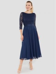 Swing Sukienka koktajlowa 77761710 Granatowy Regular Fit. Niebieskie sukienki Swing, bez wzorów, z syntetyku, wizytowe, bez kołnierzyka, bez ramiączek. Za 569.99 zł.