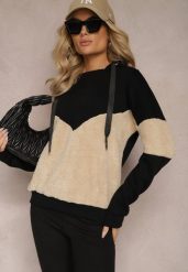 Czarna Bawełniana Bluza z Kapturem ze Ściągaczami i Polarem Eurynia. Czarne bluzy Renee, bez wzorów, z bawełny, casualowe, bez ramiączek, z kapturem. W wyprzedaży za 79.99 zł.