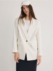 Marynarka z dodatkiem wiskozy - biały. Białe marynarki i żakiety Reserved, bez wzorów, z tkaniny, bez ramiączek. W wyprzedaży za 89.99 zł.