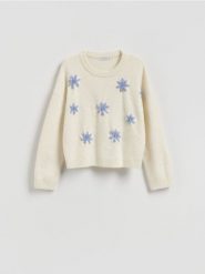 Sweter z aplikacjami 3D - wielobarwny. Swetry Reserved, l, z aplikacjami, z dzianiny, bez ramiączek. Za 129.99 zł.
